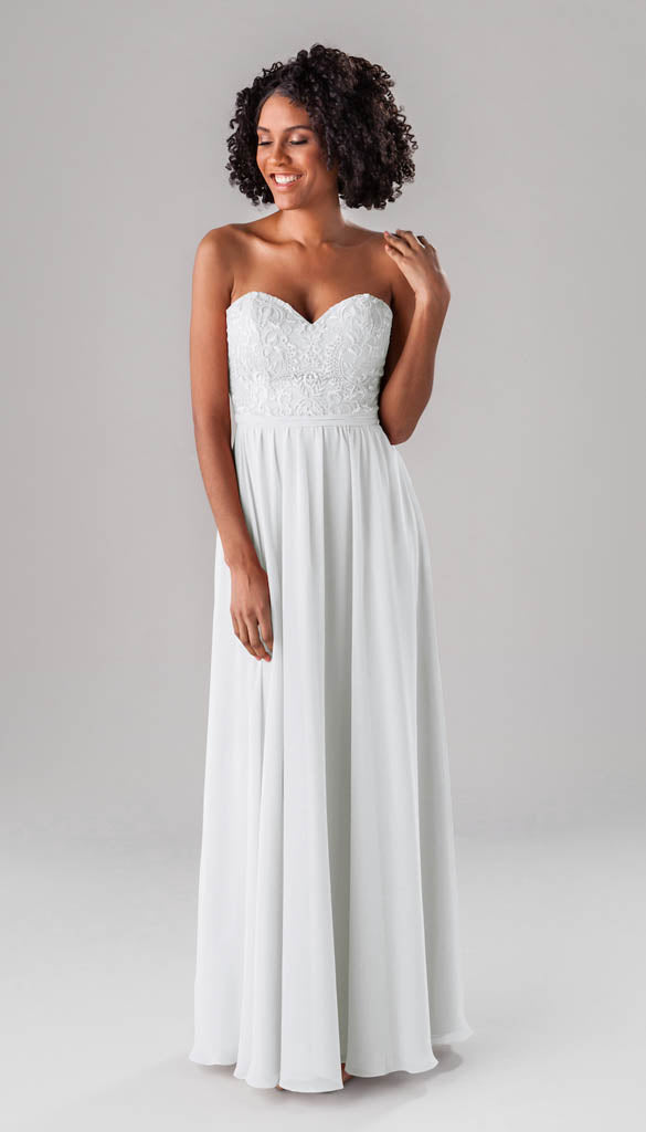 white strapless chiffon dress