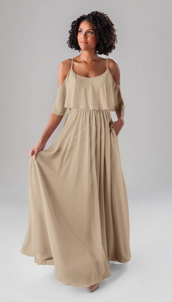 Caitlin cold on sale shoulder chiffon gown