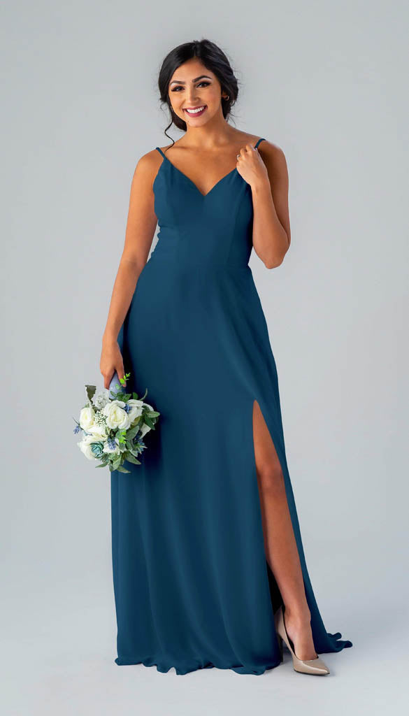 Flowy Adjustable Straps Steel Blue Bridesmaid Dress