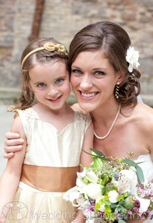 bride and daughter matching wedding dresses