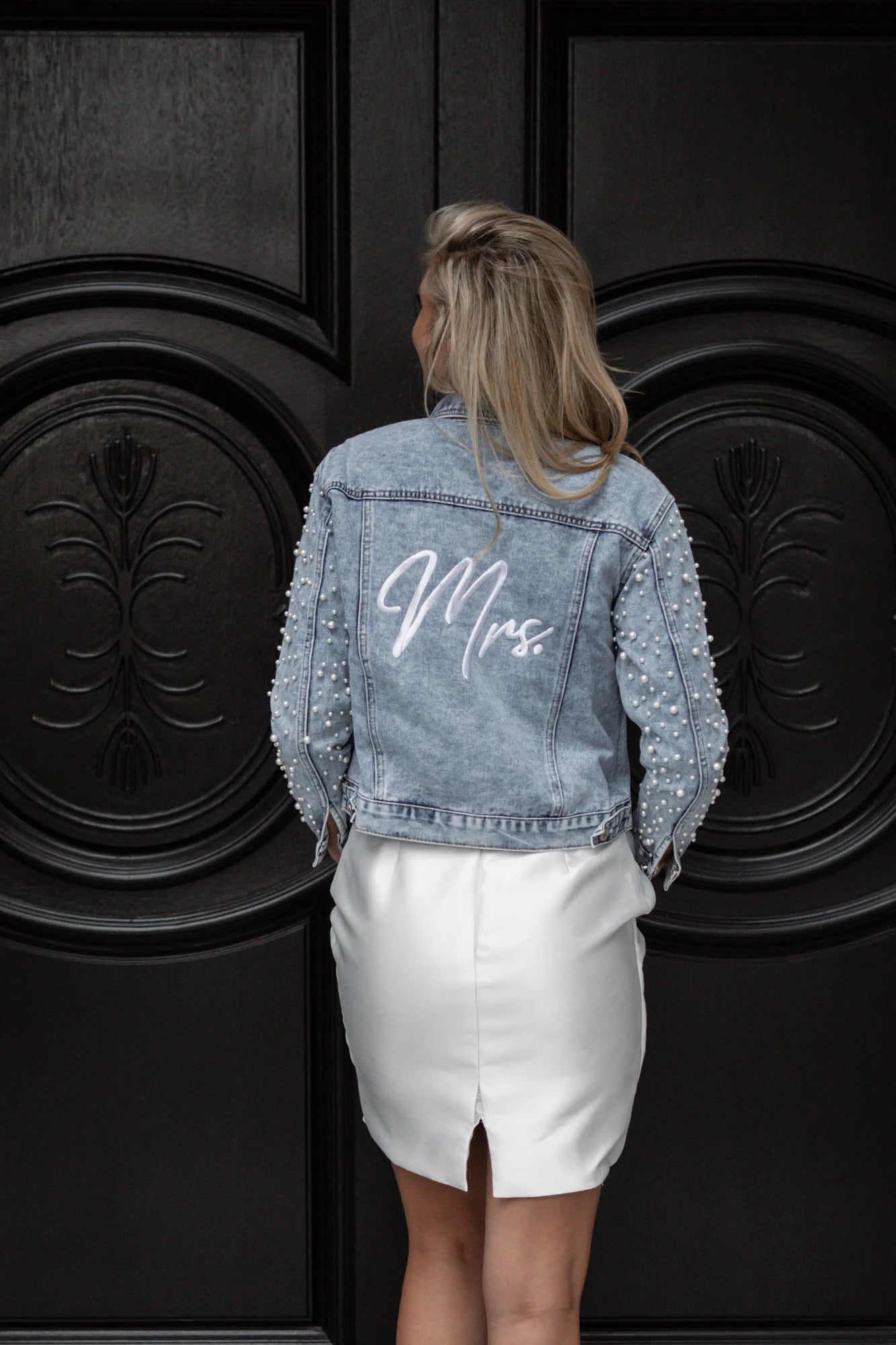 Jean jacket with pearl sleeves hotsell