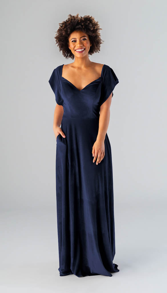 Blue velvet sale bridesmaid dress