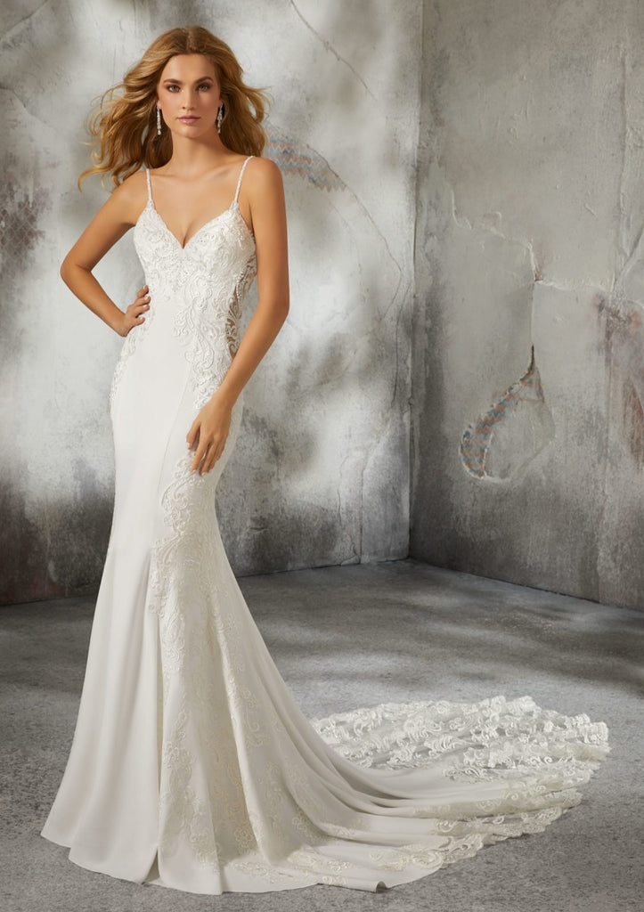Simple Lace Fit and Flare Wedding Dress