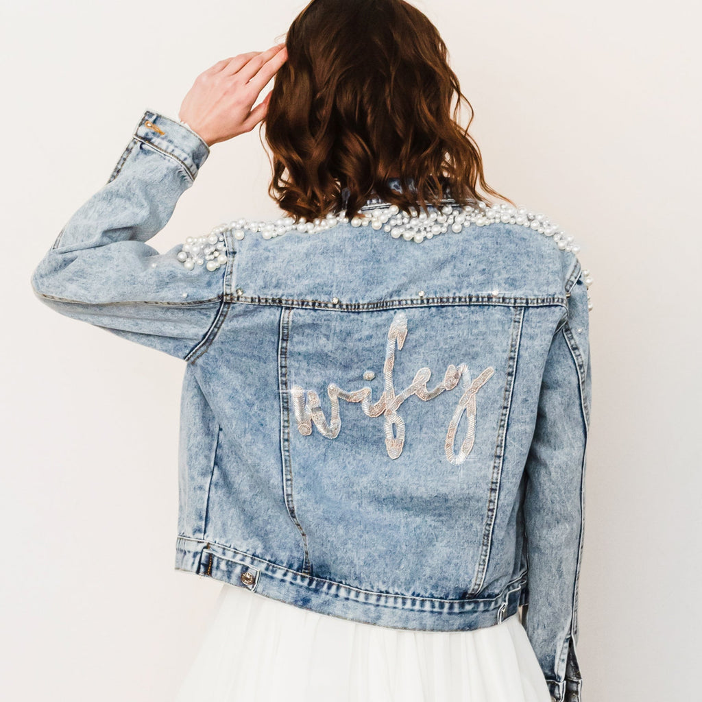 2023 Spring Plus Size Mum Jeans Pearl Beaded Denim Jacket Retro Casual  Elastic Outwear With Long Sleeves From Red2015, $29.29 | DHgate.Com