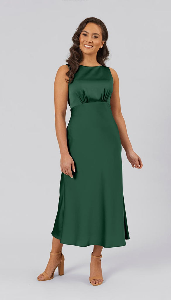 Astounding Elegance Emerald Green Satin Halter Maxi Dress
