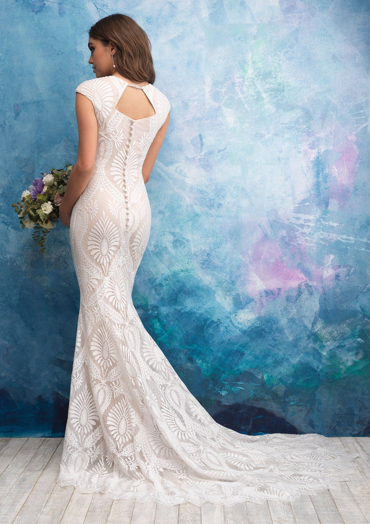 Allure Modest Cap Sleeve Lace Wedding Wedding M604 Sheath – Dress Shoppe