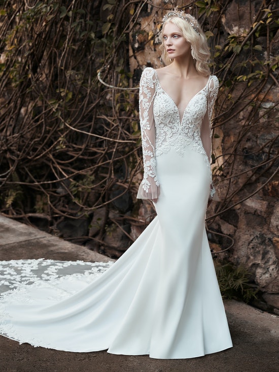 Sample Sale  Flattering Lace Crepe Long Mermaid Bridal Gown