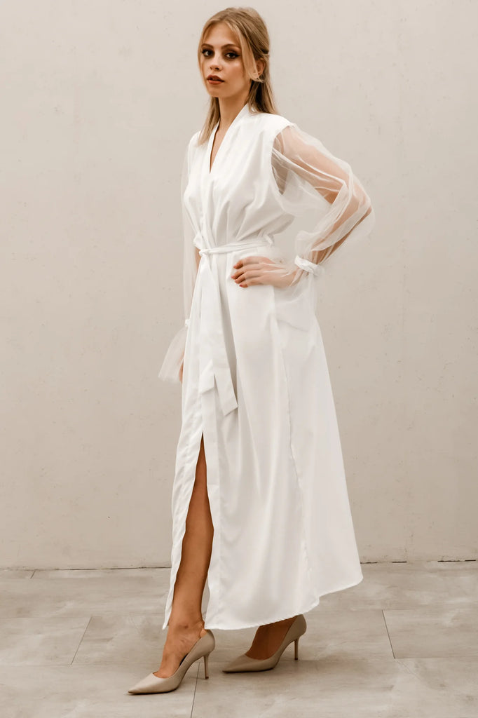 Long Bridal robe for wedding with Train, Robe wide sleeves, Silk