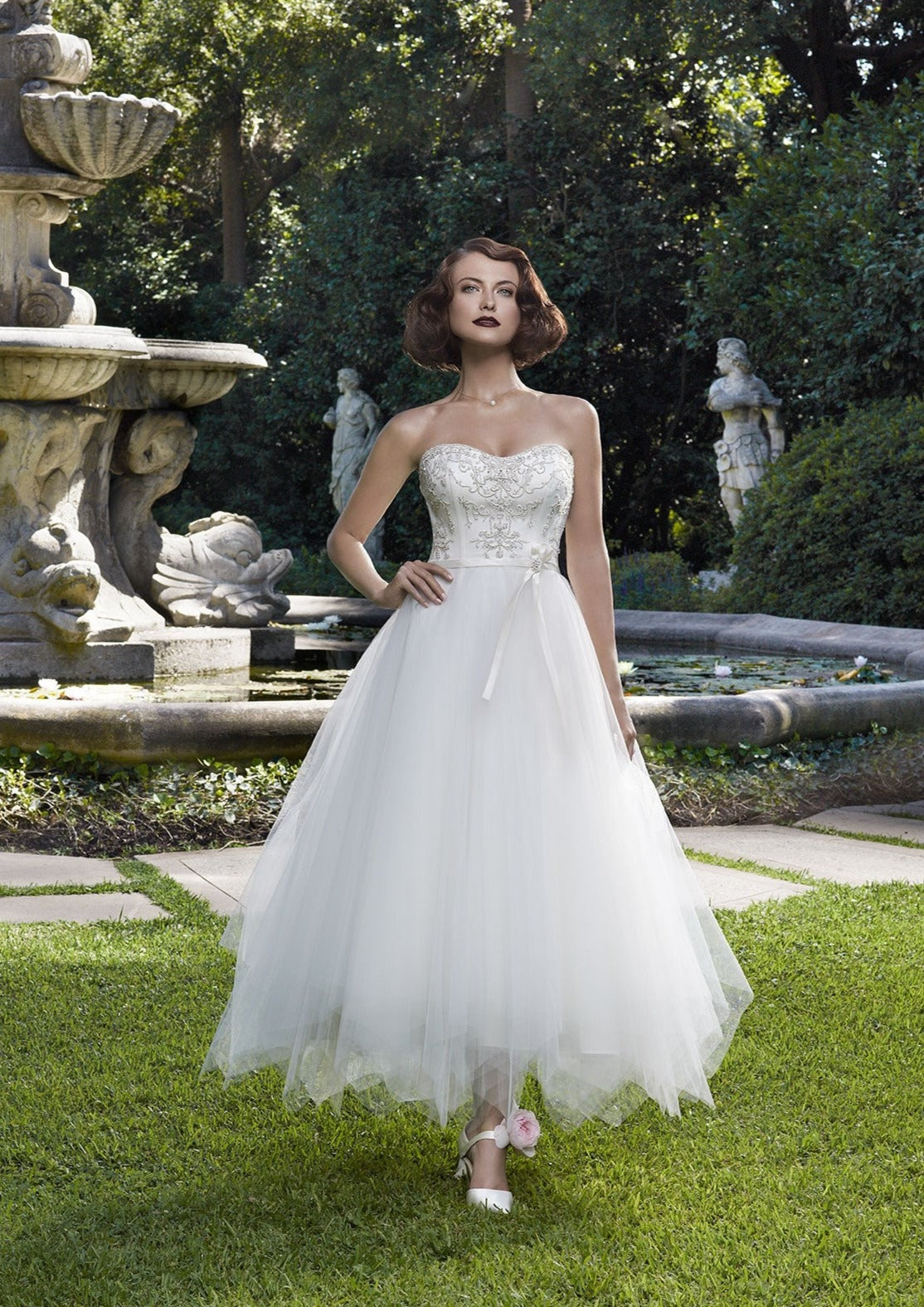 Sweetheart tea length wedding clearance dress