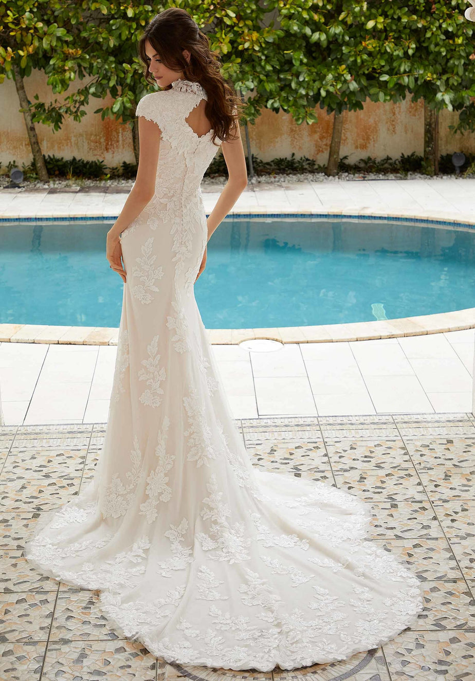 SAMPLE SALE Strapless Wedding Gown With Floral Lace Appliques