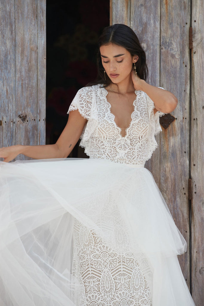 White Aspen Tulle Bow Dress